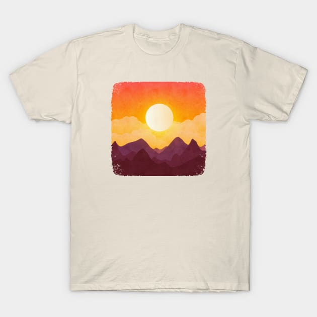 Mellow Mountain Sunset Vintage Seventies Style Snapshot T-Shirt by LittleBunnySunshine